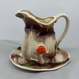 Vintage Homco Mushroom Pitcher & Underplate & 4 Cups Made in Japan